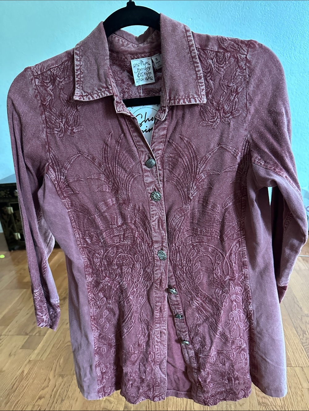 Parsley & Sage embroidered boho tunic top mineral wash